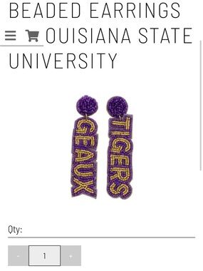 Beaded Purple and Gold 'Tigers / Geaux' Drop Earrings